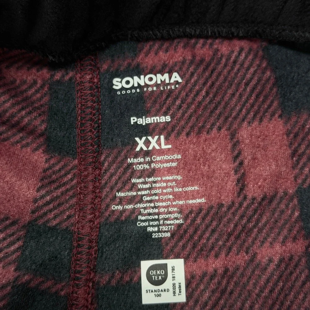 Sonoma Men XXL Red Black Plaid Microfleece Pajama Pants New